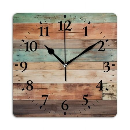 Square Wall Clock,Rustic Wooden Wall With Aged Finish,Silent Non-Ticking Wall Clock Decor for Home Office Kitchen Living Room Bedroom(10inch)