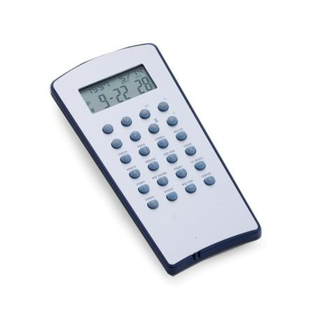 Stainless Steel with Blue Trim World Time Alarm Clock and Calculator.