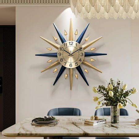 Starburst Wall Operated Clock Large Wall Clock Room Metal Silent Room/Kitchen/Entryway/Bedroom/Office/Dinning Modern Battery for Clock Mid Century Living Decorative Wall Decor