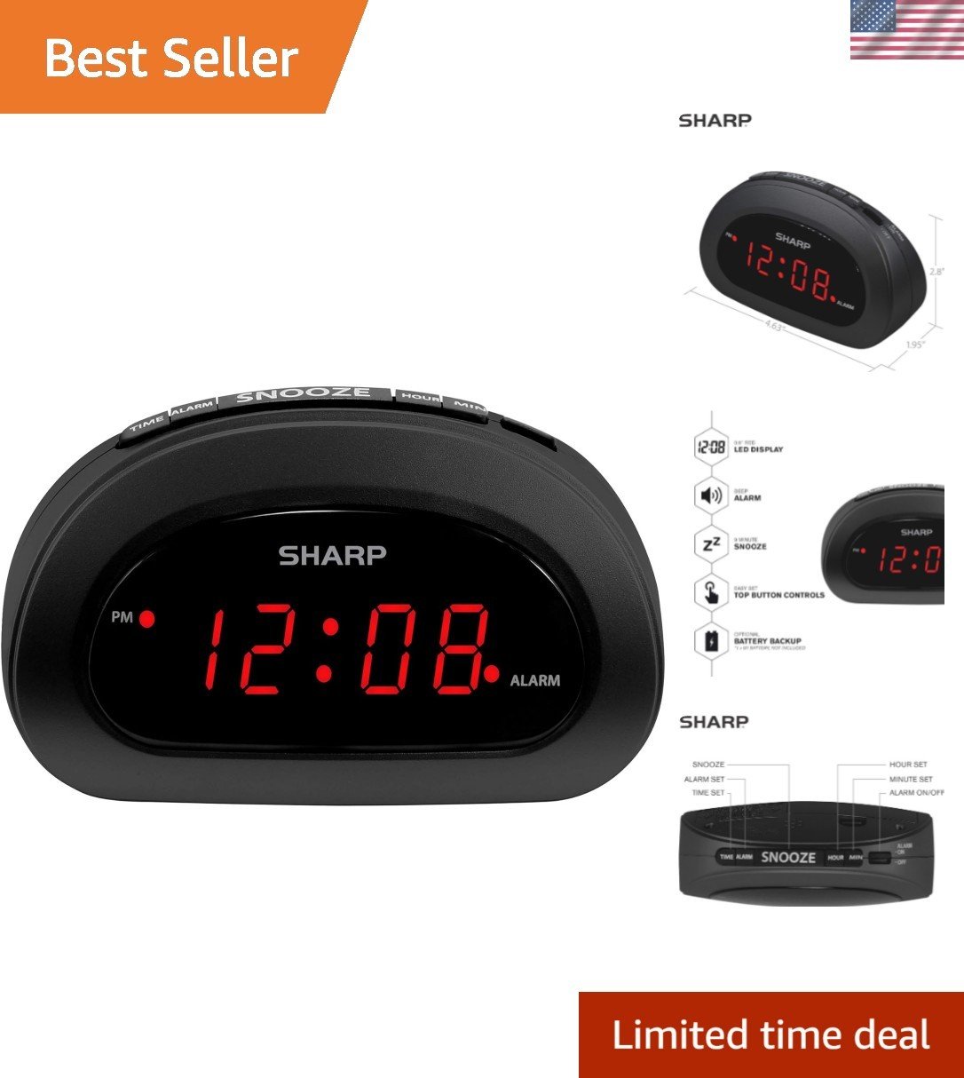 Stylish Bedside Digital Alarm Clock with Easy Controls & Reliable Battery Backup
