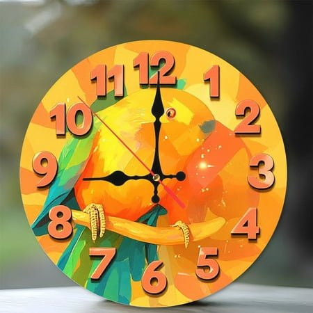 Sunburst Parrot Wall Clock Home Decor 10-Inch Silent Wooden Wall Clock, Battery Operated (AA Batteries Not Included), Artistic Home Decor