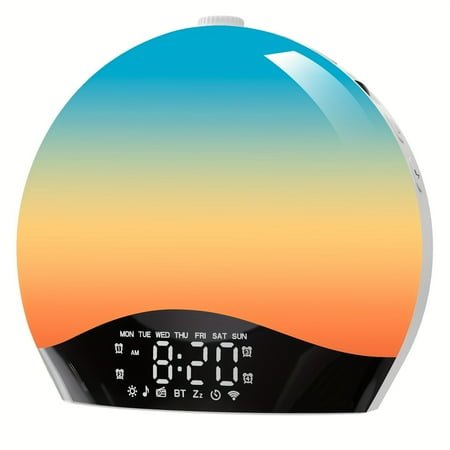 Sunrise Alarm Clock Wake Up Light with Wireless White Noise Machine (22 Soothing Sounds), 17 Color Night Lights, Dual Alarms, FM Radio, Snooze, Sunrise
