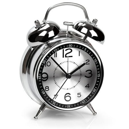 Super Loud Alarm Clock for Heavy Sleepers Adults,Twin Bell Retro 4 Inch Silent Non-Ticking Quartz with Backlight, Metal dial(Gray)