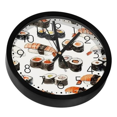 Sushi Food Silent Wall Clock, Non Ticking Battery Operated 9.8 Inch Wall Clocks for Bedroom Kitchen Home Office School Art Decor