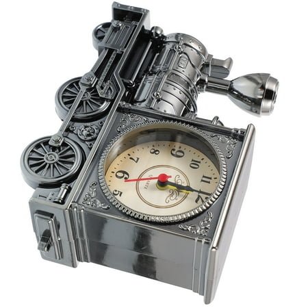 TEHAUX Vintage Train Clock Retro Alarm Locomotive Grey Travel Office