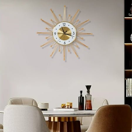 TFCFL Large 3D Metal Wall Clock Retro Sunburst Clock Wall Mount Silent Quartz Clock Living Room Home Decor
