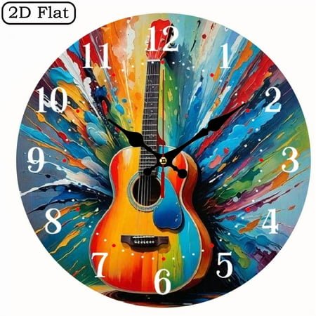 The 10-inch 2D flat Colorful guitar silent wooden wall clock is an ideal gift for Halloween, Easter and Christmas