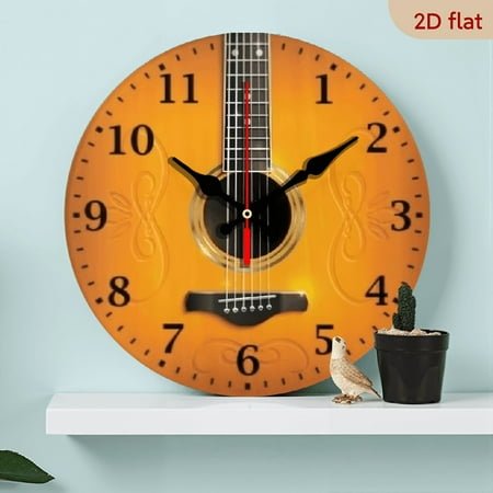 The 10-inch 2D flat Guitar silent wooden wall clock is an ideal gift for Halloween, Easter and Christmas