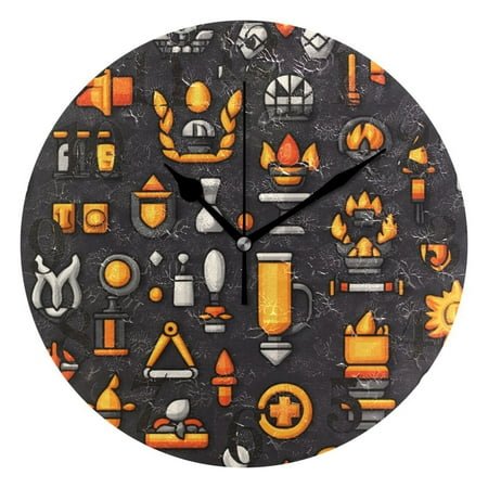 Torch Sun Staff Chalice Round Wall Clock Battery Operated Silent Non-Ticking Bedroom Office Kitchen Home School Decor 10(Black)