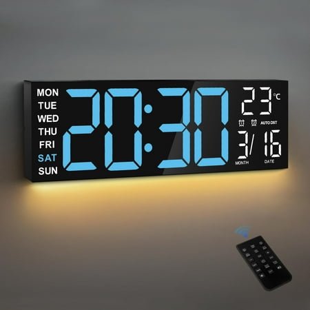 TOYOOSKY 16 Large Digital Wall Clock with 8 RGB Led Display & Remote Control