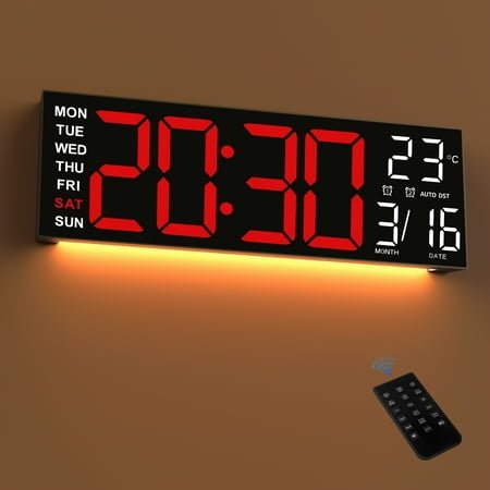 TOYOOSKY 16 Large Digital Wall Clock with 8 RGB Led Display & Remote Control