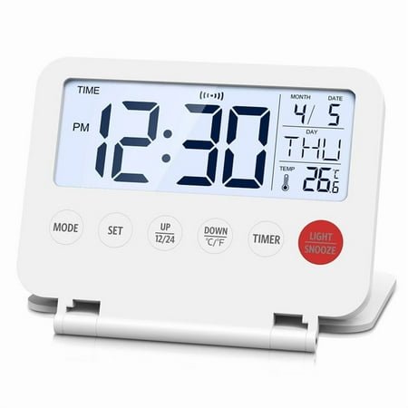 Travel Alarm Clock,Portable Digital Alarm Clock,Compact Calendar Timer with Snooze,12/24H Display,for Travel,Home White
