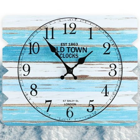 TSV 12 x 10'' Battery Operated Wall Clock, Blue Analog Round Modern Wall Clock Non-Ticking for Bedroom Living Room Office