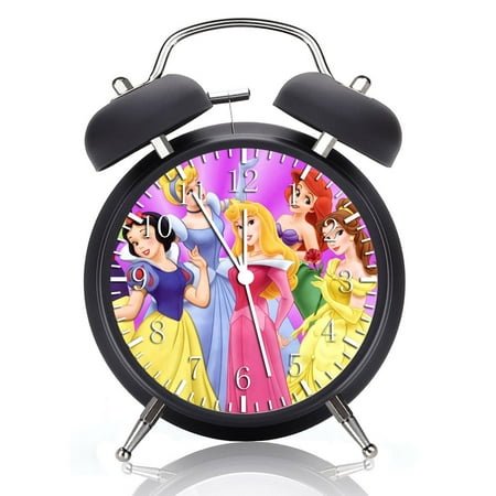Twin Bell Princess Princesses Alarm Clock with Night Light Quite Silent Non-Ticking 4 Inches Glass Face - Great for Decor Best Gift Ideas W107