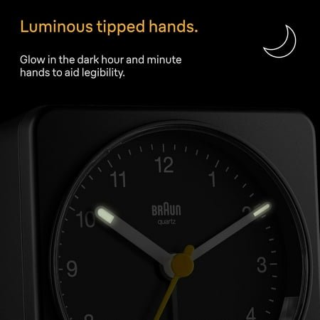 UGUCYUI-Classic Analogue Alarm Clock with Snooze and Light, Quiet Quartz Sweeping Movement, Crescendo Beep Alarm in Black, Model BC03B.