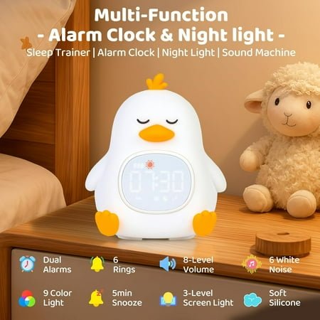 UGUCYUI-Sleepy Duck Alarm Clock with Night Light for Kids with Sleep Training and Sound Machine, Rechargeable Silicone Lamp OK to Wake ClockCute Animal Tabletop Lamp, Perfect Sleep Companion for Boys