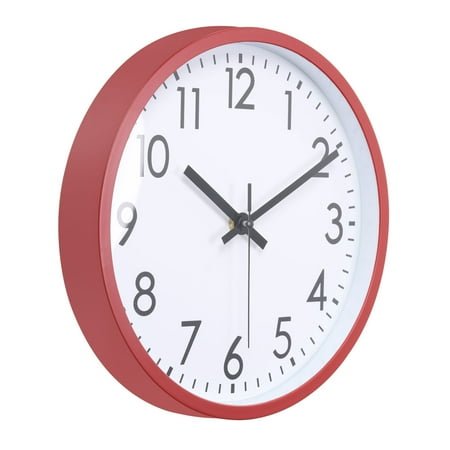 Unique Bargains 10 Inch Wall Clock, 3D Number Quartz Battery Operated Silent Non-Ticking Round Wall Clocks, Red