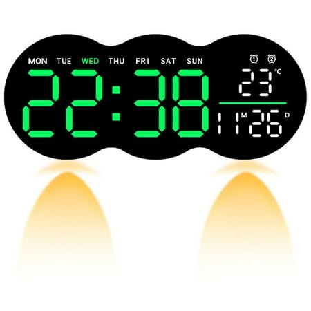 Unique Bargains LED Digital Wall Clock with Large Display and Remote Control Green