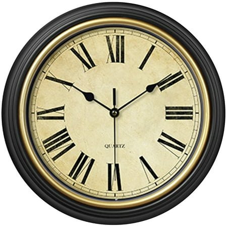 Unique Bargains Silent Non Ticking Battery Operated Wall Clock Black and Yellow
