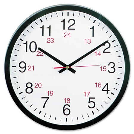 Universal 24-hour Round Wall Clock, 12.63 Overall Diameter, Black Case, 1 Aa (sold Separately)