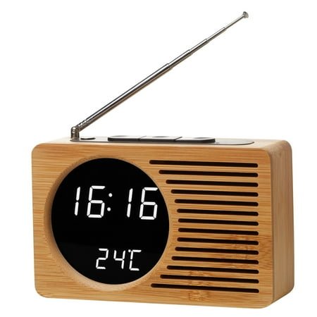 Uteam Large Screen Wood Bedside Clock Radio Digital Display Multifunctional Retro Alarm High Definition