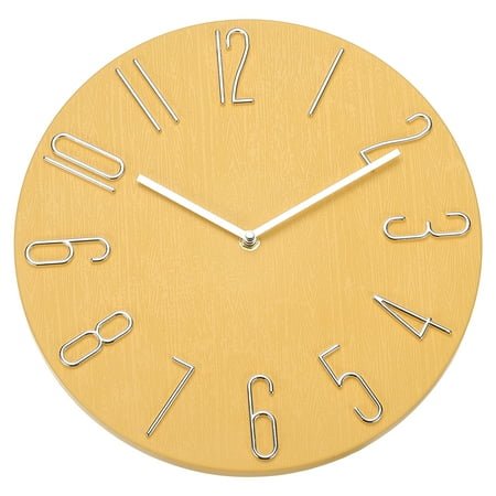 Uxcell 12 Vintage Wall Clock with Arabic Numerals, Modern Rustic Metal Small Clocks for Living Room Bedroom Kitchen Office Decor, Silent Non Ticking Yellow