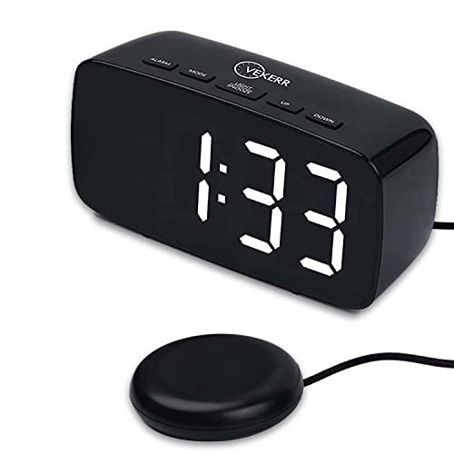 Vekerr Loud Alarm Clock with Bed Shaker, Vibrating Alarm Clock for Heavy Sleepers, Multifunctional Digital Alarm Clock, Deaf and Hard of Hearing, Full Range Dimmer and Battery Backup (Black, 1)