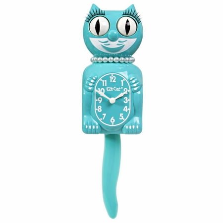 Vibrant Blue Turquoise Lady Kit Cat Clock 15.5 Full Size Kit-Cat Klock with Moving Eyes and Tail Retro Style