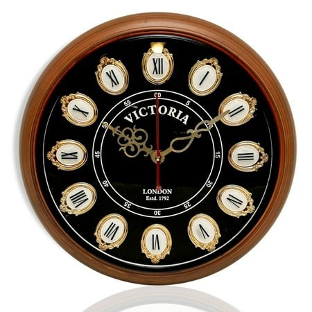 Victoria Vintage Roman Numeral Wall Clock for Home & Office | Antique Decorative Clock with Elegant Design | Silent Quartz Movement | 12 Inch | Classic Brown Frame – Made in India