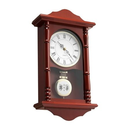 Vintage Pendulum Wall Clock 18 inch - Silent Quartz Movement - Pine Wood & Cherry Finish - Retro Grandfather Clock for Home Decor