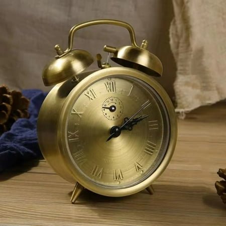 Vintage Pure Copper Alarm Classic Mechanical Wind Up Bedside Table Clock