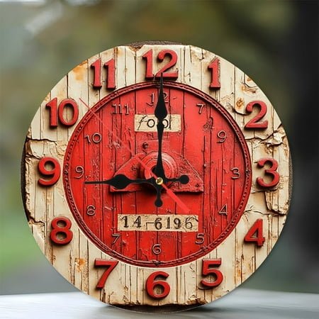 Vintage Red Barn Wood Wall Clock 10-Inch Silent Wooden Wall Clock, Battery Operated (AA Batteries Not Included), Artistic Home Decor