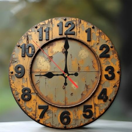 Vintage Rustic Wall Clock with Large Numbers And Distressed Finish 10-Inch Silent Wooden Wall Clock, Battery Operated (AA Batteries Not Included), Artistic Home Decor