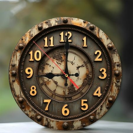 Vintage Steampunk Wall Clock Rustic Metal Decor 10-Inch Silent Wooden Wall Clock, Battery Operated (AA Batteries Not Included), Artistic Home Decor