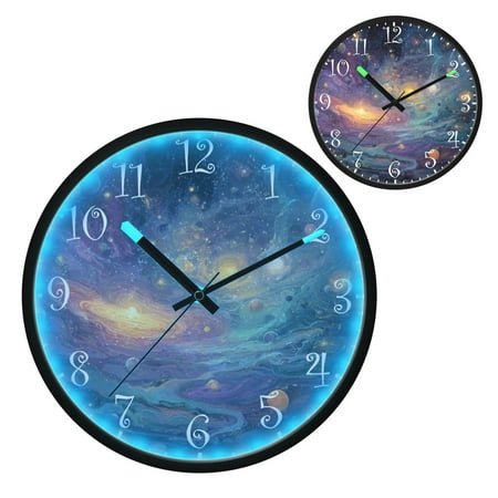 Voice Activated Clock with Glow Light 12 Inch Large Silent Wall Clock Battery Operated for Home Decor Vibrant and Colorful Universe