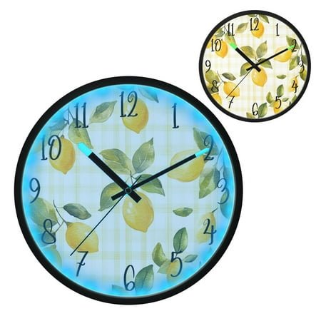 Voice Controlled Luminous Clock LED Night Light 12 Inch Silent Wall Clock Suitable for Bedroom and Living Room Home Decoration 时钟1 Pretty Cartoon Lemon
