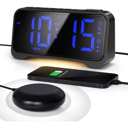 Wake-Up Alarm Clock with Bed Shaker for Heavy Sleepers, Vibrating & Sound Modes, Dual Alarms, USB Charging, Snooze, Battery Backup, Ideal for Teens, Seniors, Dorm, Hearing Impaired