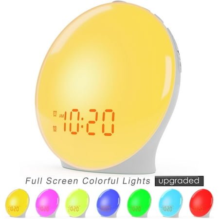 Wake Light Alarm Clock for Kids, Heavy Sleepers, with Simulation, Dual Alarms, FM Radio, Nightlight