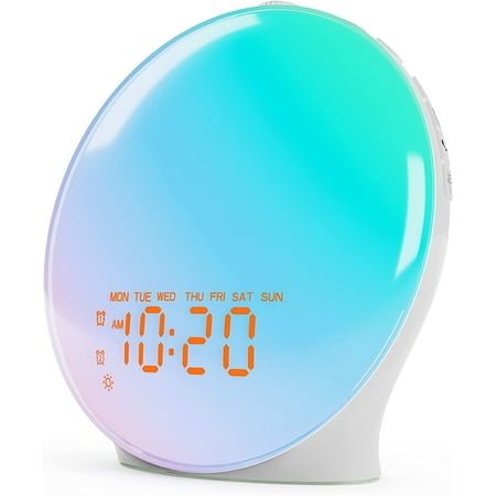 Wake Up Light Sunrise Alarm Clock for Bedroom,17 Nightlights, Sound Machine with 5W Bluetooth Speaker, 25 Soothing Sounds, SleepTimer, Dual Alarms, FM Radio, Ideal Gift for Baby, Kids, Adults, Senior