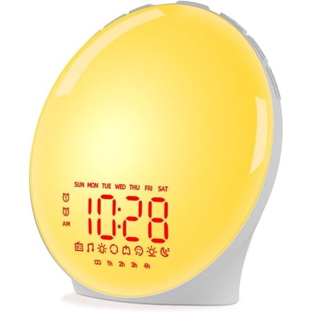 Wake up Light Sunrise Clock for Everyone, Sunrise Sunset , , Dual Alarms, FM Radio, Snooze, Nightlight13 Colors 23 Sleep Sounds 28 Built-in Tone 32 Volumes