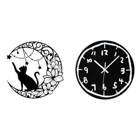 Wall Art Metal Black Cat Wall Clock Acrylic Material Modern Minimalist Decor for Kitchen Office Living Room Cat Lovers