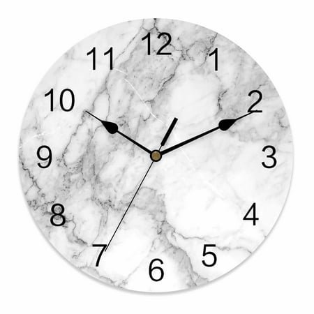 Wall Clock 10 Inch Grey White Marble Round Silent Decorative Wall Clocks Battery Operated for Living Room Bedroom Kitchen Classroom Decor, Abstract Modern Textured,Small