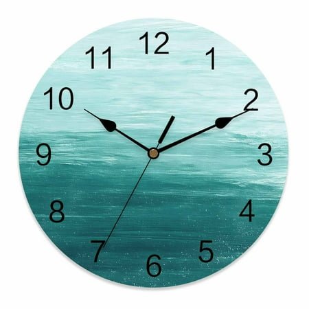Wall Clock 14 Inch Teal White Brush Stroke Textured Round Silent Decorative Wall Clocks Battery Operated for Living Room Bedroom Kitchen Classroom Decor, Abstract Modern,Large