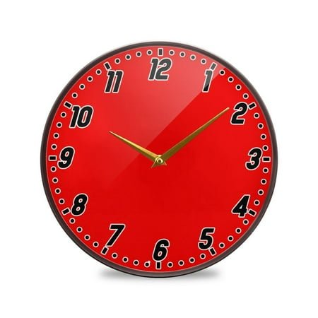 Wall Clock Battery Operated Non-Ticking Silent for Living Room Bedroom Kitchen Office Decor Red 9.5