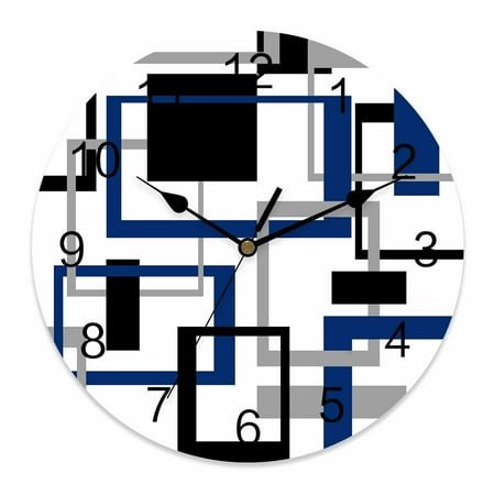 Wall Clock Blue Abstract Lines Clocks PVC Silent Non-Ticking Battery Operated Decorative Modern Art Round Clock for Home Living Room Kitchen Bedroom Office School Wall Decor 10 Inch