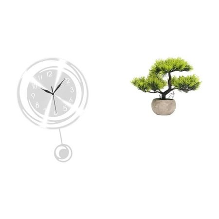 Wall Clock Bonsai Tree Faux Plant Acrylic Material Quiet Operation for Kitchen Table Decor
