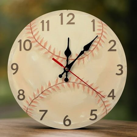 Wall Clock Decorative - Baseball Minimal Design Print 2D Vintage Wall Clocks Battery Operated Silent Non-Ticking for Bedroom, Living Room, Kitchen, Office, Classroom, 10 Inch