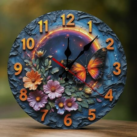 Wall Clock Decorative - Magical Rainbow Butterfly Print 2D Vintage Wall Clocks Battery Operated Silent Non-Ticking for Bedroom, Living Room, Kitchen, Office, Classroom, 10 Inch