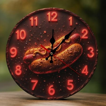 Wall Clock Decorative - Neon Hotdog Print 2D Vintage Wall Clocks Battery Operated Silent Non-Ticking for Bedroom, Living Room, Kitchen, Office, Classroom, 10 Inch