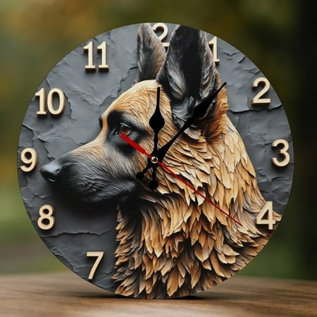 Wall Clock Decorative - Retro German Shepherd Print 2D Vintage Wall Clocks Battery Operated Silent Non-Ticking for Bedroom, Living Room, Kitchen, Office, Classroom, 10 Inch